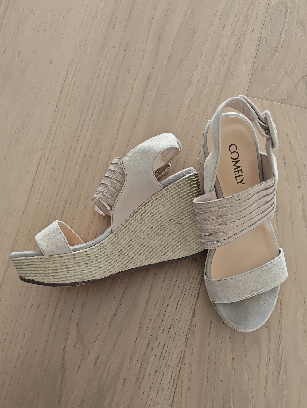 Comely Women's Beige Espadrille Wedge Sandals with Slingback